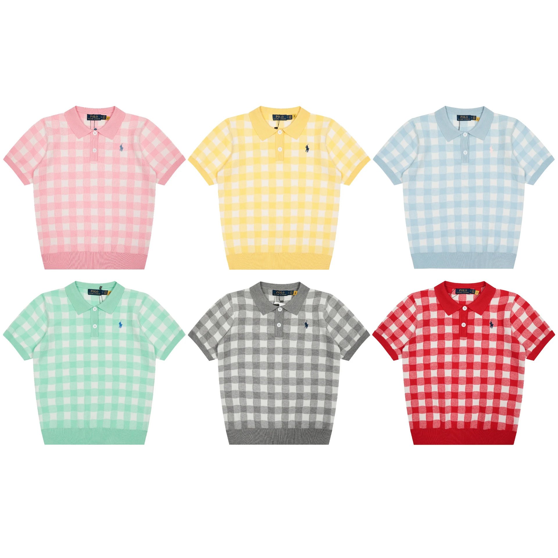 Polo Ralph Lauren Gingham Knit Short-Sleeve Sweater Light Blue - 9