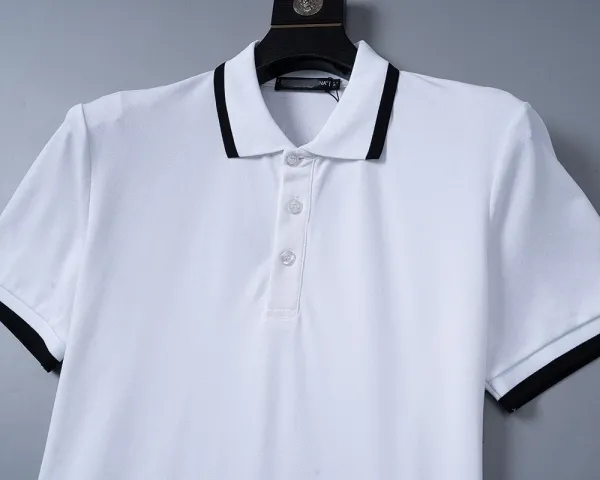 Moncler Polo Red with White Stripe Collar and Cuff Embroidery Polo Shirt - 3