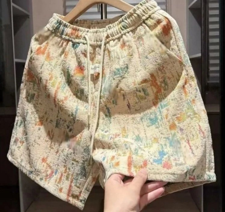 Design Abstract Print Drawstring Waist Shorts Multicolor - 4