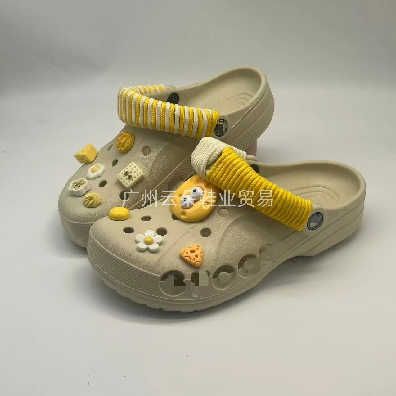 Crocs Classic Clog Yellow Food Charms Black Sandals - 9