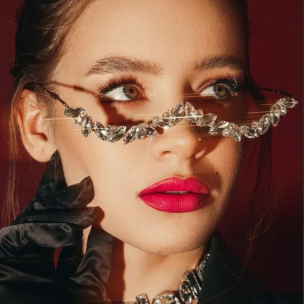 Swarovski Crystal-Embellished Eyewear Frame Pink Lipstick Accessory - 1