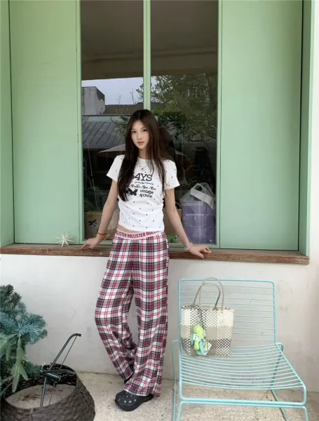 Design Floral Print Wide-Leg Pajama Pants White Sleepwear - 12