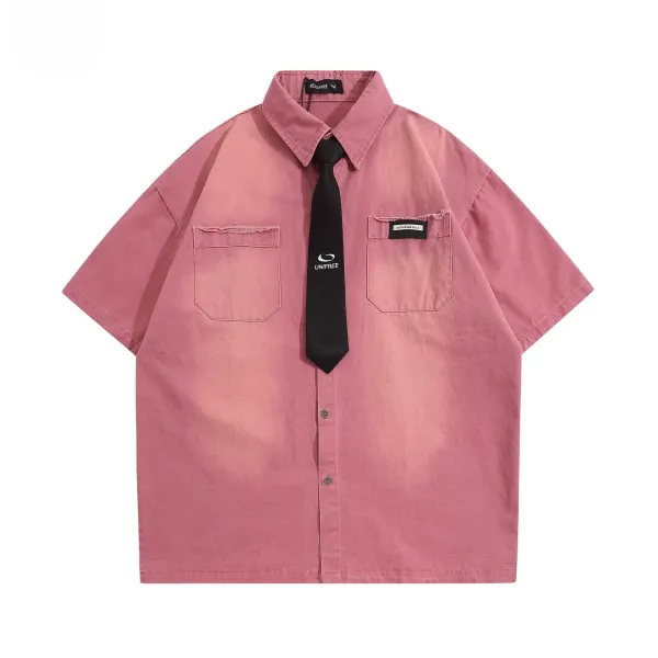 Design REQUARE Short Sleeve Shirt with Tie Detail Pink Shirt - 1