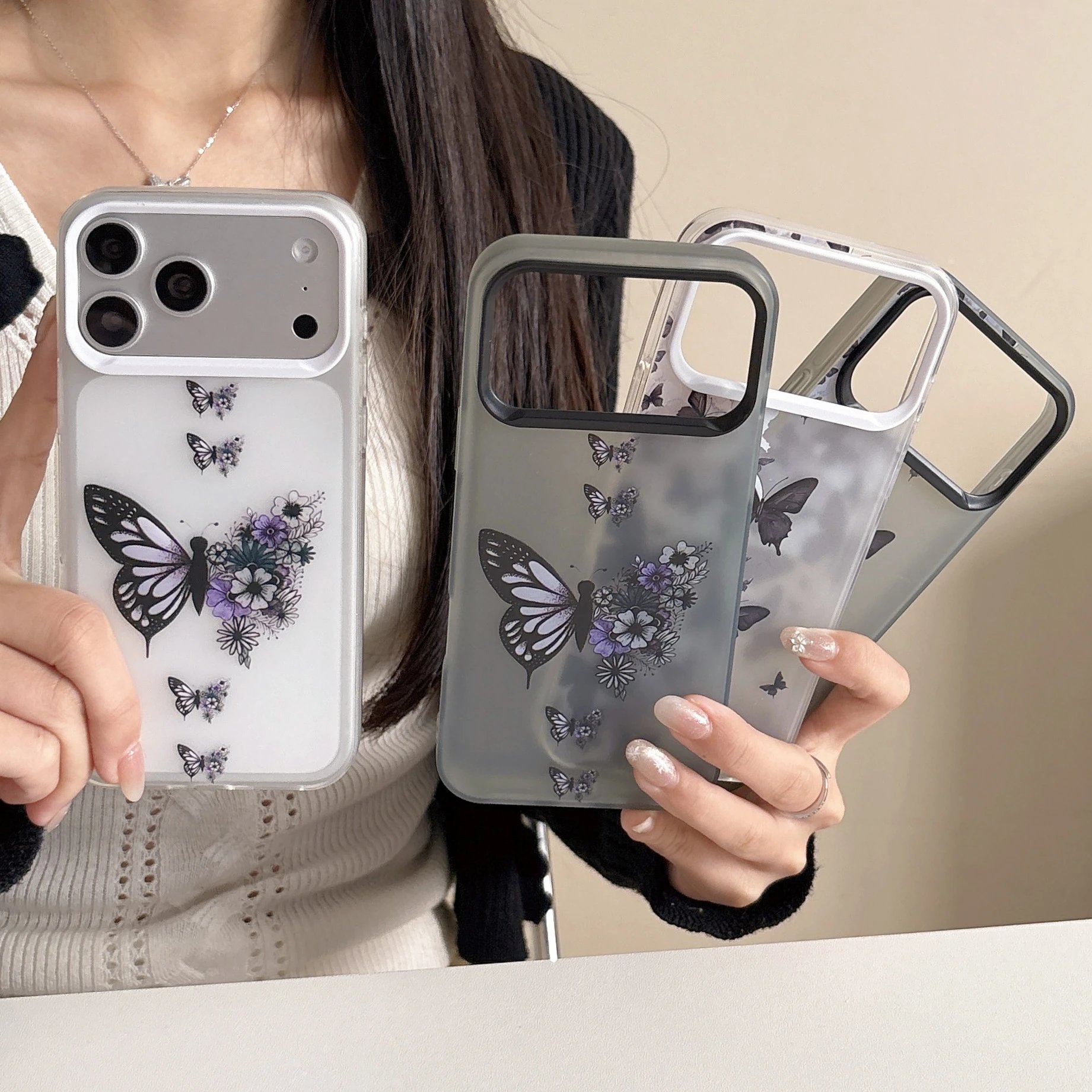 Design Butterfly Floral Print Transparent Phone Case - 2