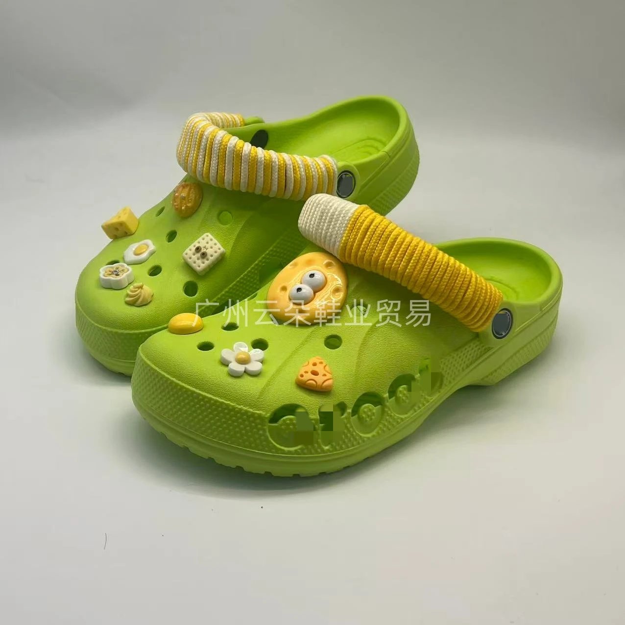 Crocs Classic Clog Yellow Food Charms Black Sandals - 6