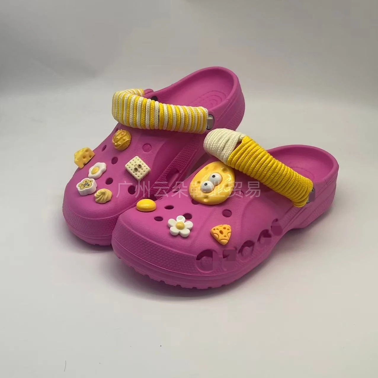 Crocs Classic Clog Yellow Food Charms Black Sandals - 10