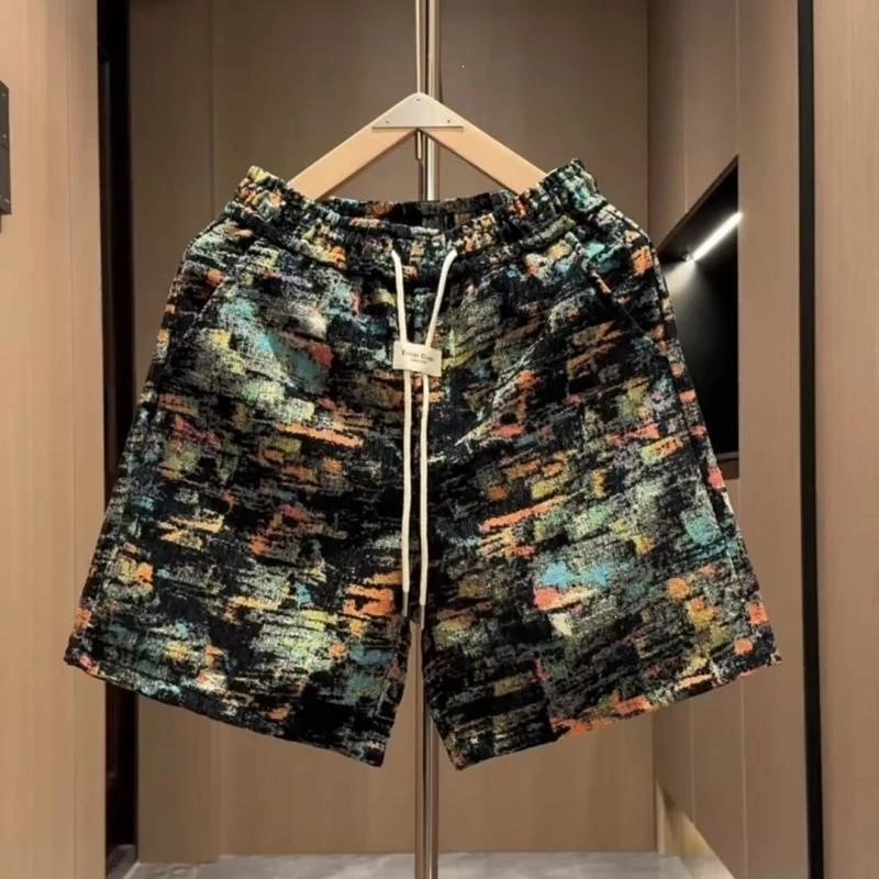 Design Abstract Print Drawstring Waist Shorts Multicolor - 7