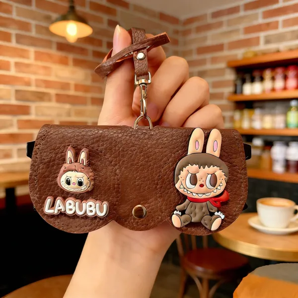 Pop Mart LABUBU x Pop Mart Brown Leather Keychain Case Clutches - 1