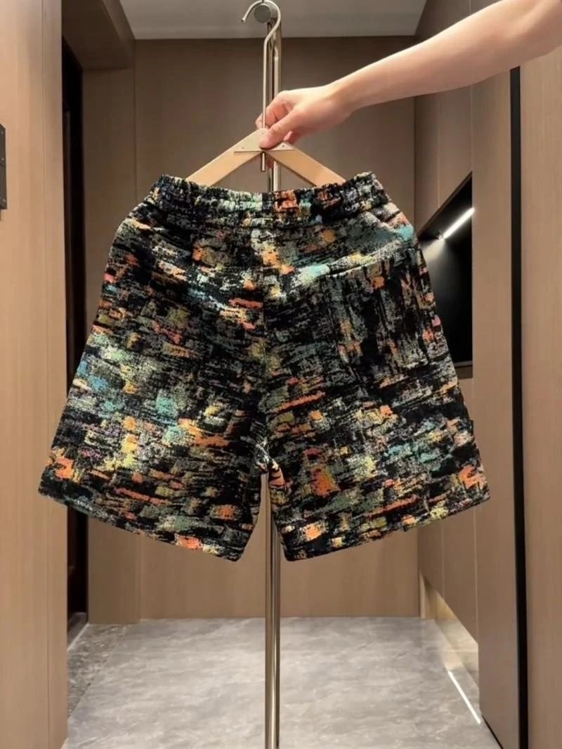 Design Abstract Print Drawstring Waist Shorts Multicolor - 10