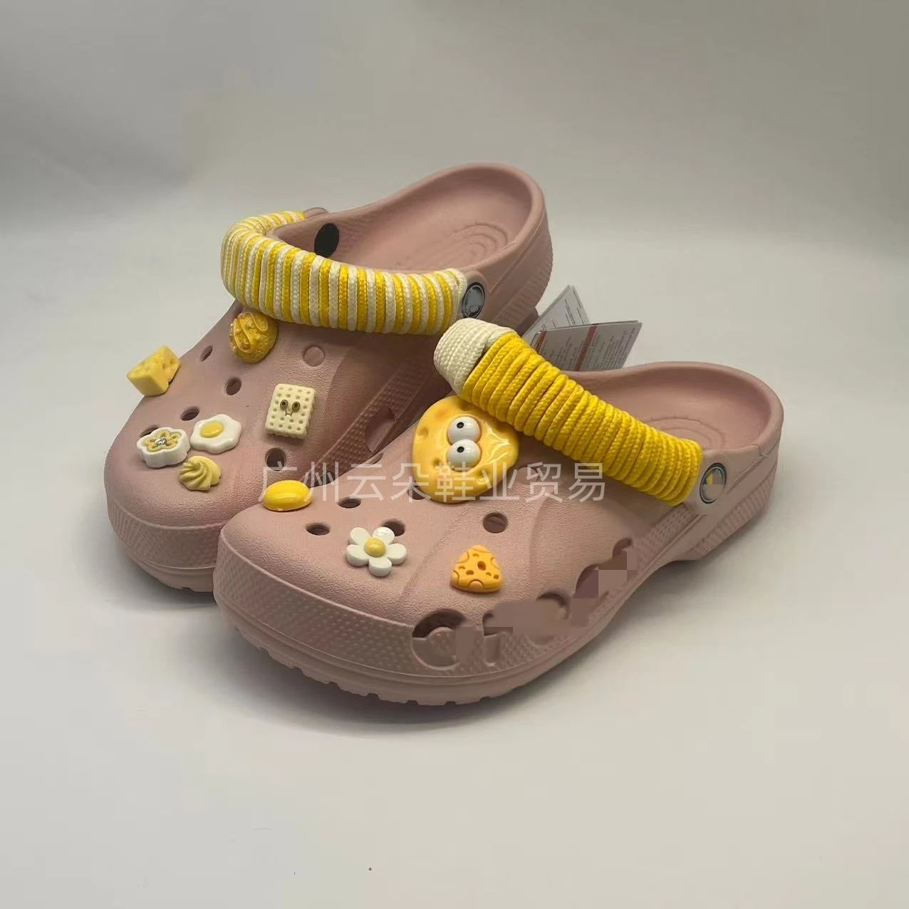 Crocs Classic Clog Yellow Food Charms Black Sandals - 7