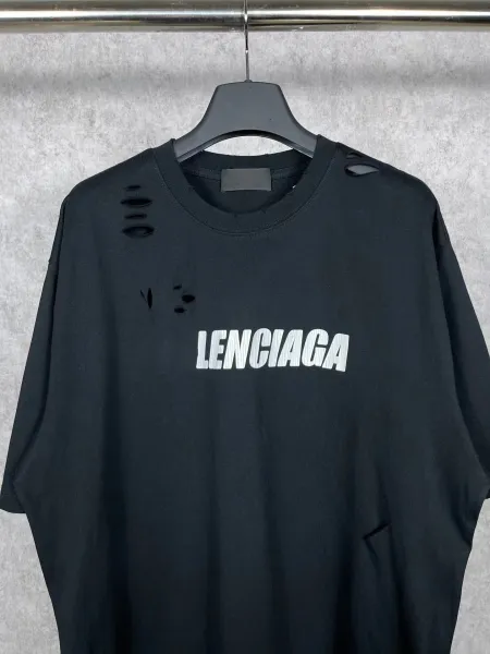 Balenciaga Lenciaga Distressed Oversized T-Shirt White - 6