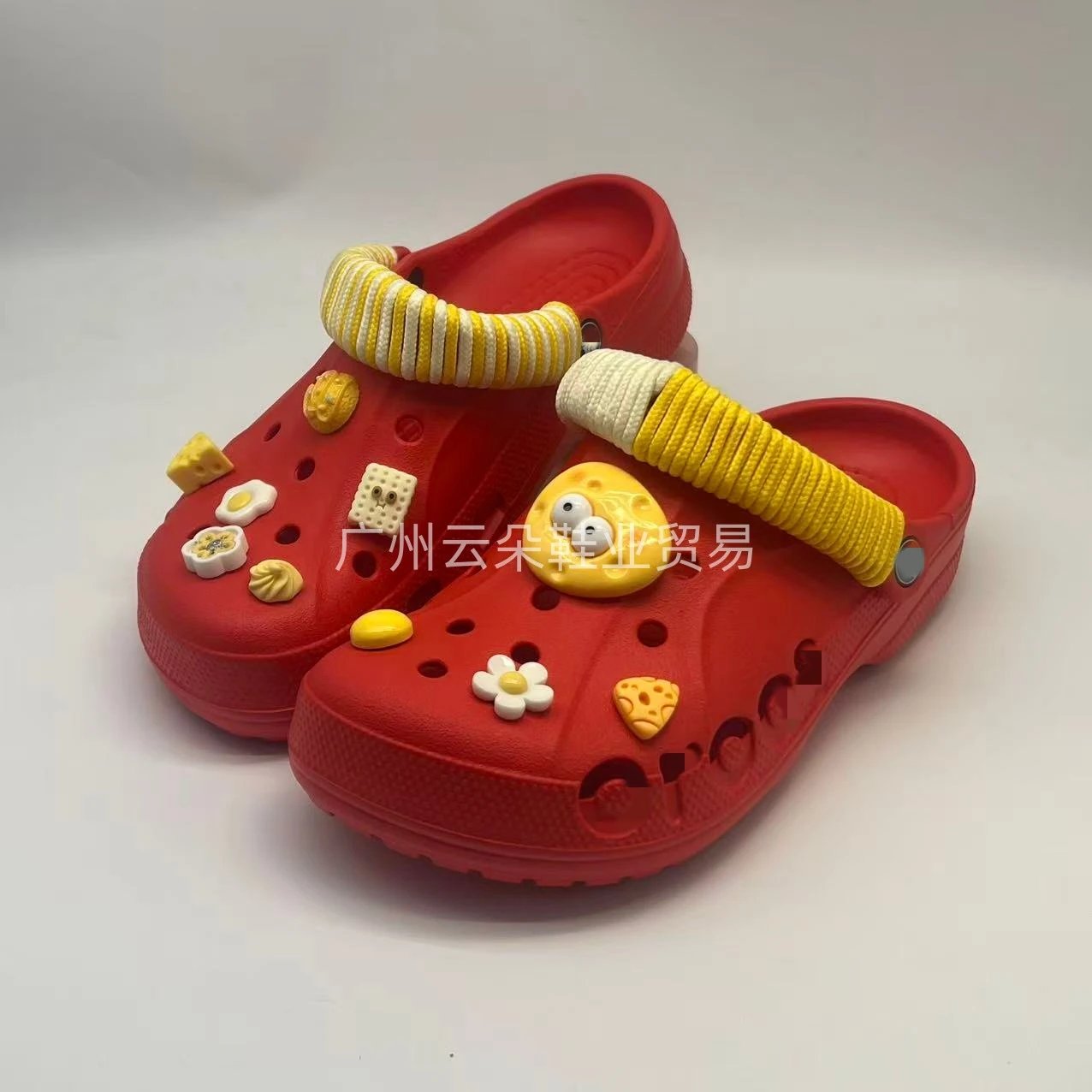 Crocs Classic Clog Yellow Food Charms Black Sandals - 11