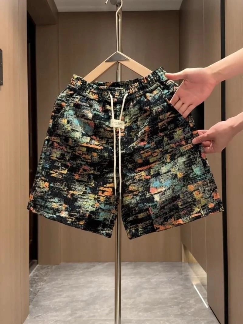 Design Abstract Print Drawstring Waist Shorts Multicolor - 8