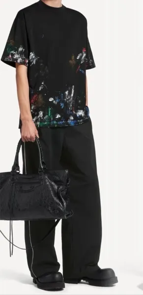 Balenciaga Paint Splatter Oversized T-Shirt Black Multicolor - 1