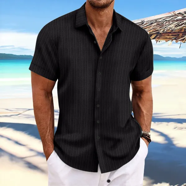 Design Short-Sleeve Linen-Blend Button-Up Shirt White Tops Shirt - 17