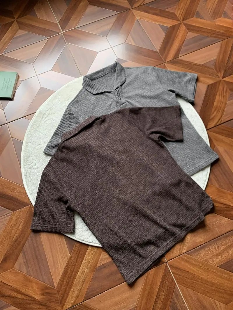 Design Textured Polo Shirt Brown Tops Polo - 14
