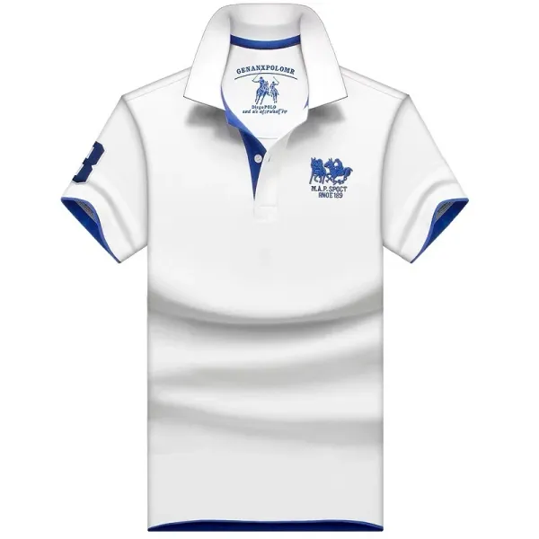 Design GENANXPOLOMR Polo Shirt White with Blue Accents Polo Tops Polo - 1
