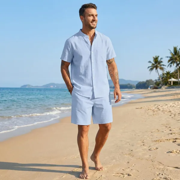 Design Olive Green Button-Front Shirt and Drawstring Shorts Set - 10