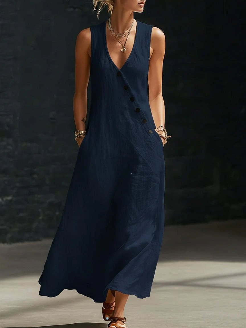 Design Sleeveless V-Neck Button-Front Maxi Dress Burgundy - 9
