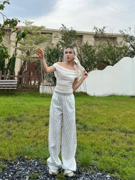 Design Floral Print Wide-Leg Pajama Pants White Sleepwear - 33