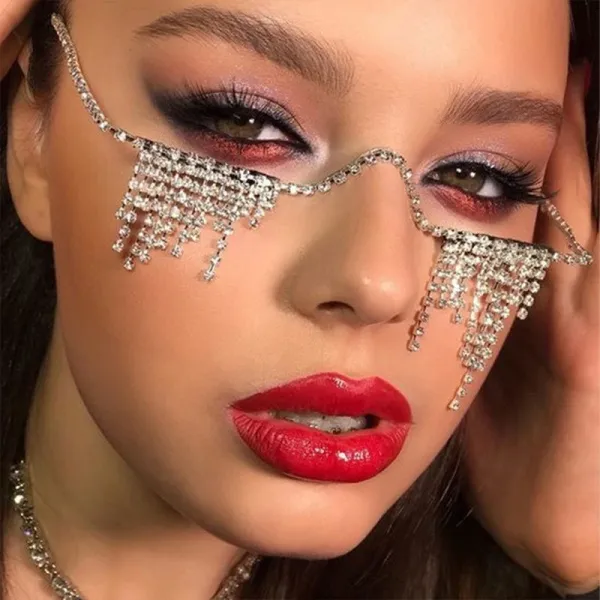 Design Crystal Rhinestone Face Chain Accessory Silver Jewelry - 1