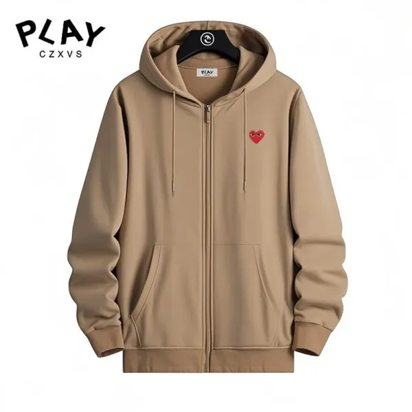 Comme des Garçons Play Heart Zip-Up Hoodie Beige - 1