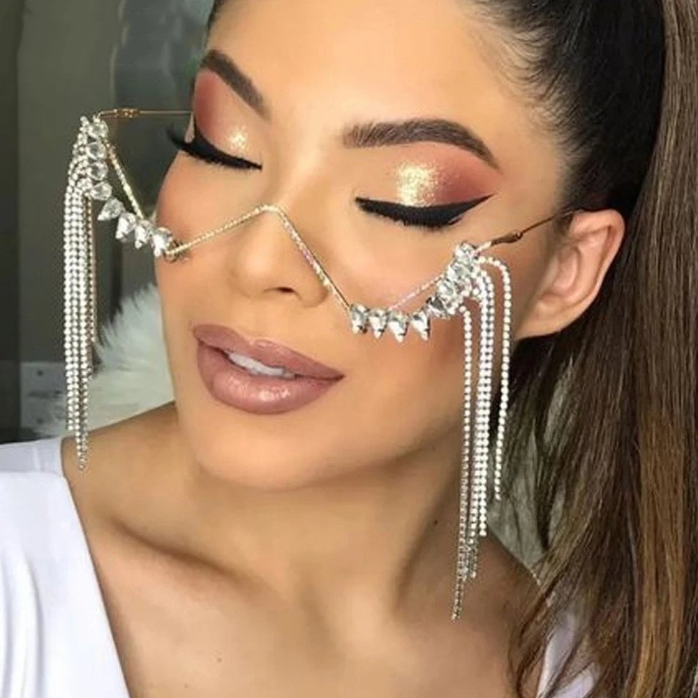 Style 13 Marquise Long Tassel Glasses Frame - Silver