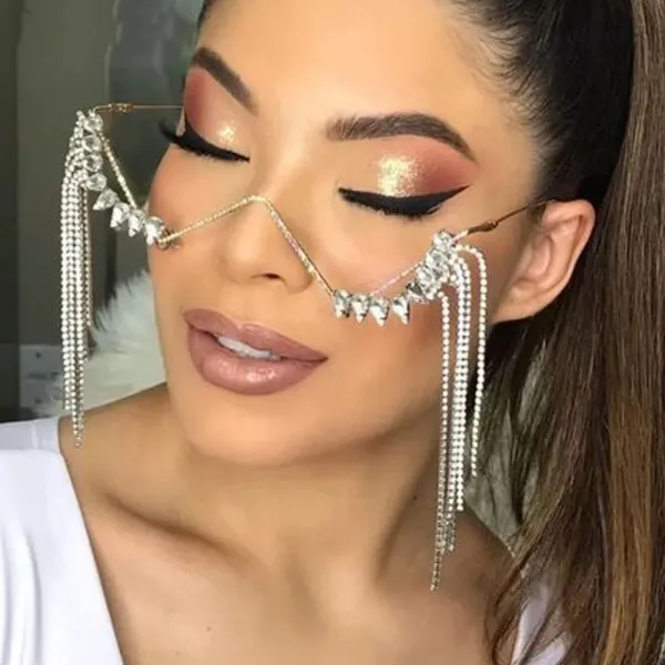 Design Crystal Rhinestone Face Chain Glasses Silver Accessory Accessories - 1