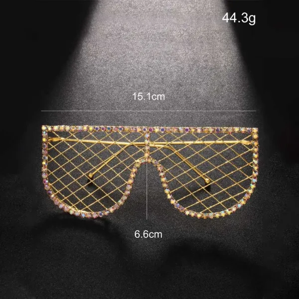 Design Mesh Frame Rhinestone Sunglasses Gold Multicolor Eyewear - 1