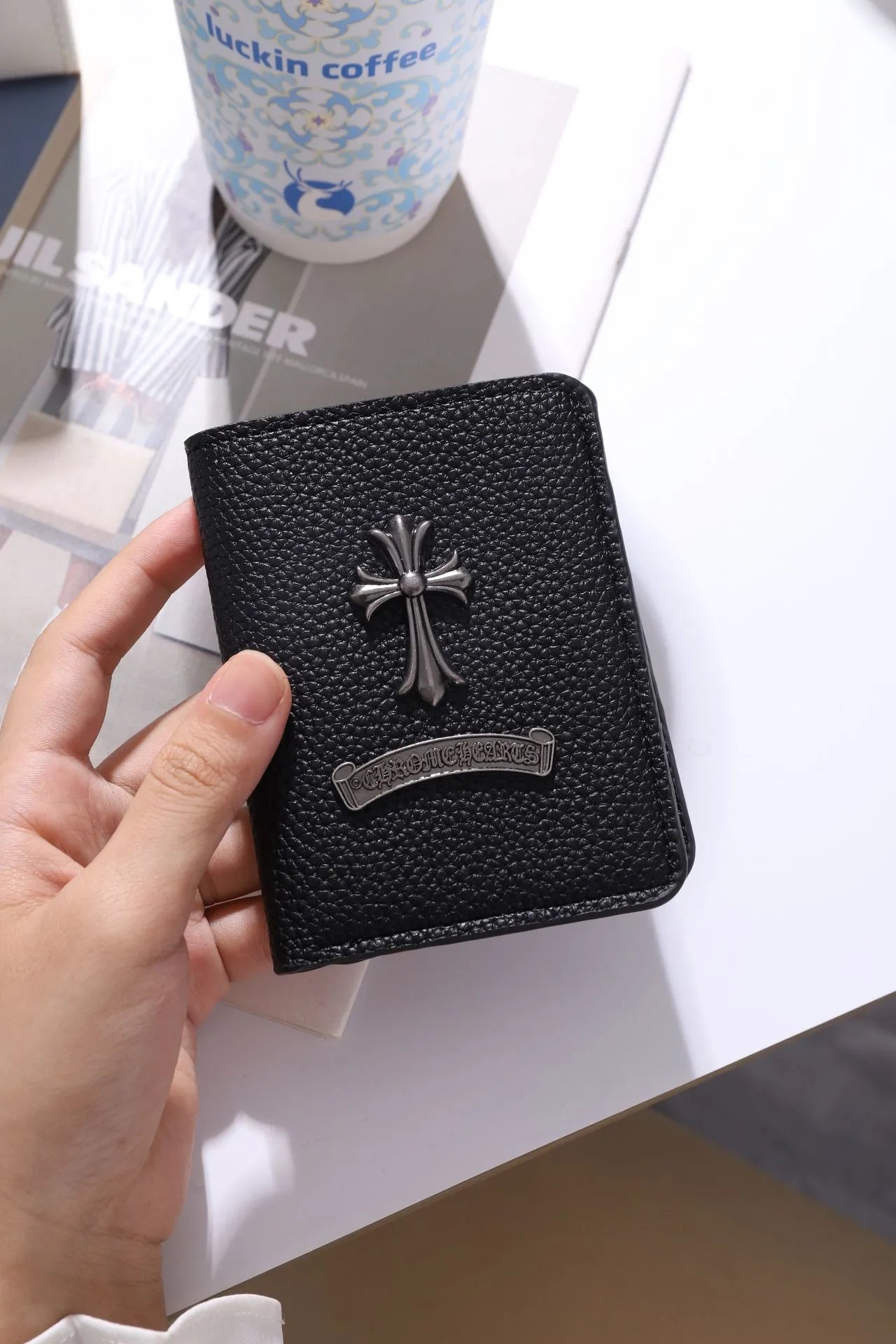 Chrome Hearts Cross Motif Leather Card Holder Black - 10