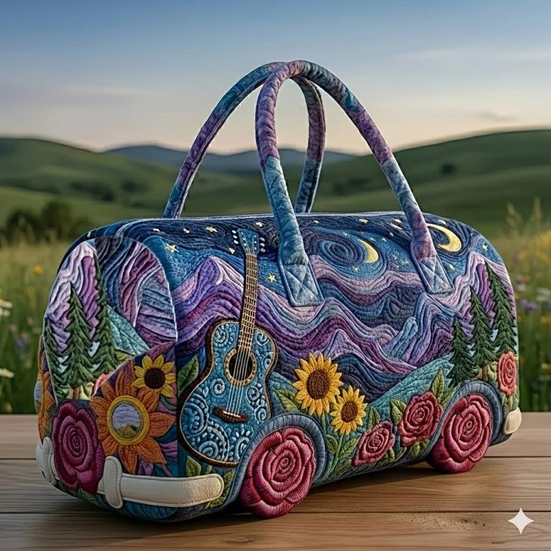Handcrafted Bus-Shaped Appliqué Duffle Bag Multicolor Travel