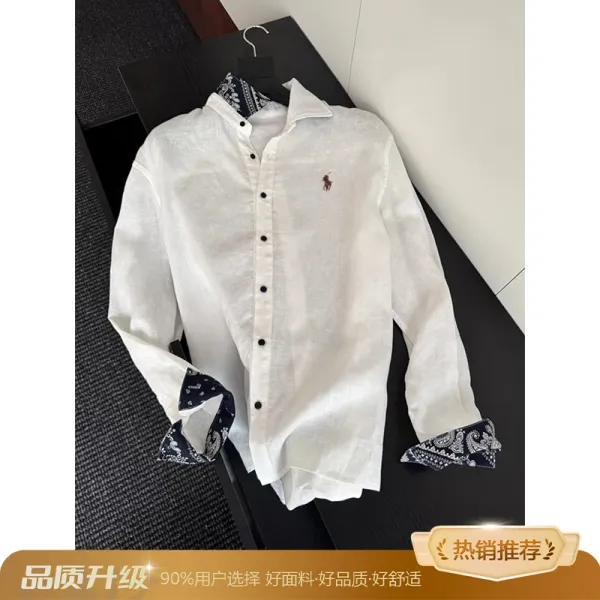 Polo Ralph Lauren Linen Shirt White with Paisley Cuffs - 1