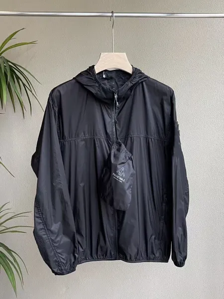 Design Pocketable Packable Hooded Windbreaker Black Outerwear - 1