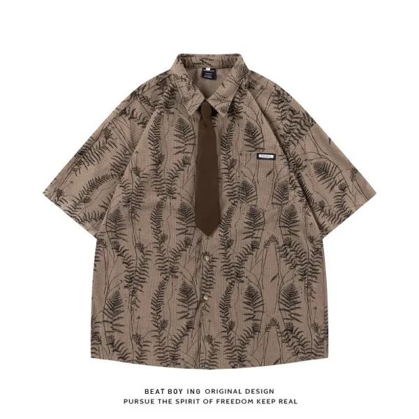 Design Beat Boy Ing Fern Print Short-Sleeve Shirt Beige Shirt - 1