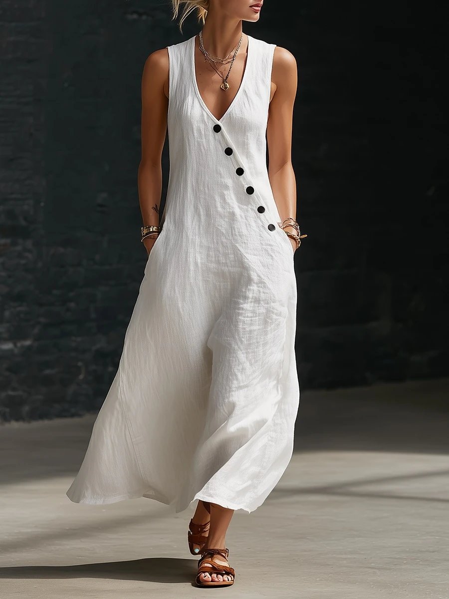Design Sleeveless V-Neck Button-Front Maxi Dress Burgundy - 4