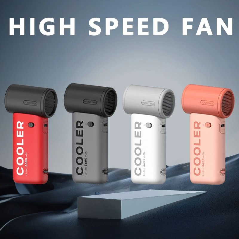 Red gray pink white portable fan with COOLER text and Li-ion 3600 mAh battery — SB001373 listing image