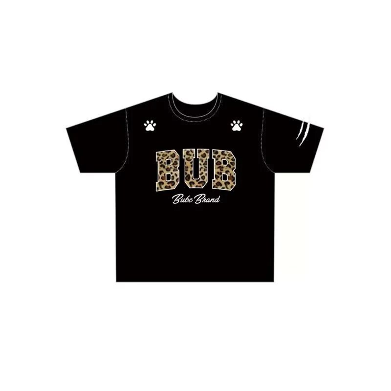 Design Bubu Buanb Leopard Print Logo T-Shirt Black T-Shirts - 4