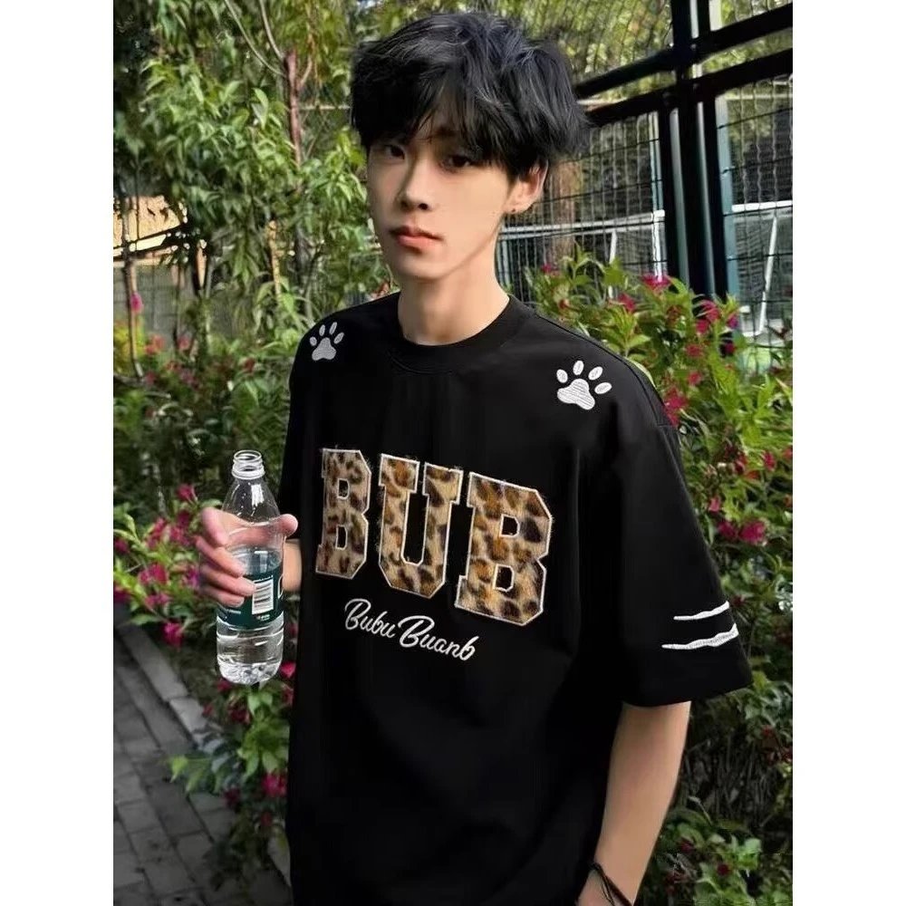 Design Bubu Buanb Leopard Print Logo T-Shirt Black T-Shirts - 5
