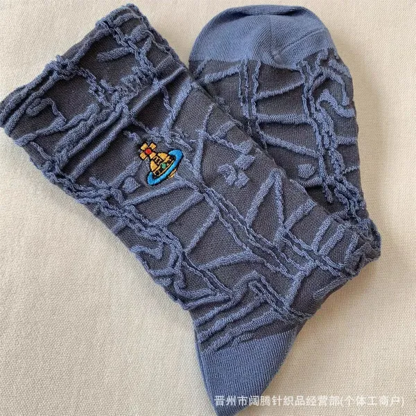 Vivienne Westwood Orb Embroidered Distressed Knit Socks Blue - 1