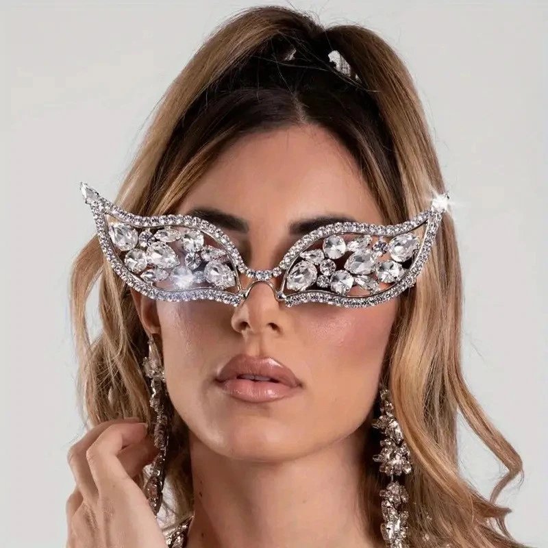 Style 7 Full Rhinestone Full Frame Glasses Frame - Silver