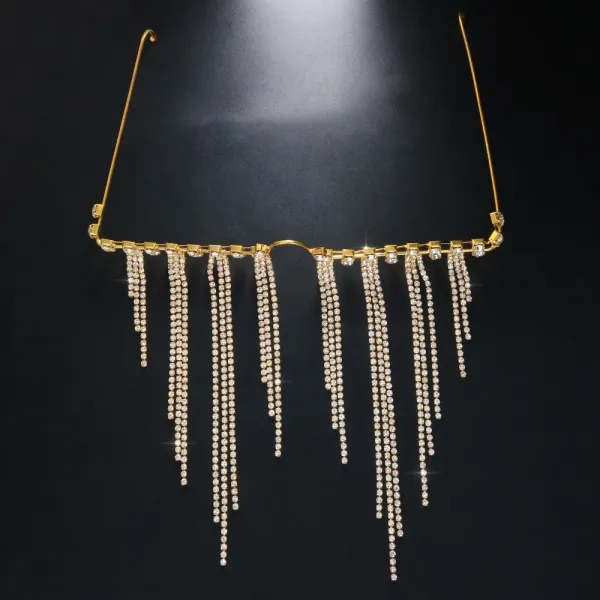 Design Crystal Fringe Headpiece Gold Jewelry - 1