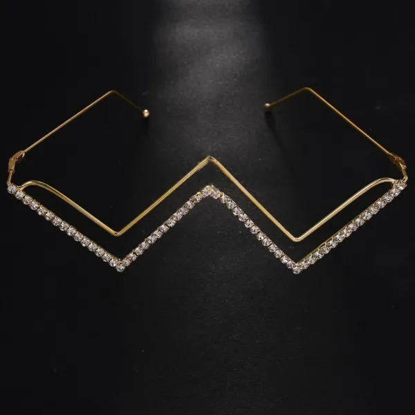 Design Geometric Zigzag Crystal-Embellished Gold Headpiece Jewelry - 1