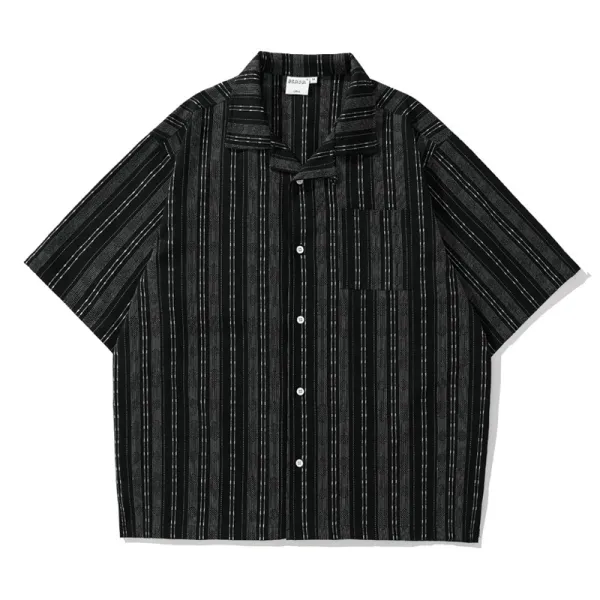 BLANCA Striped Short-Sleeve Button-Up Shirt Black - 1