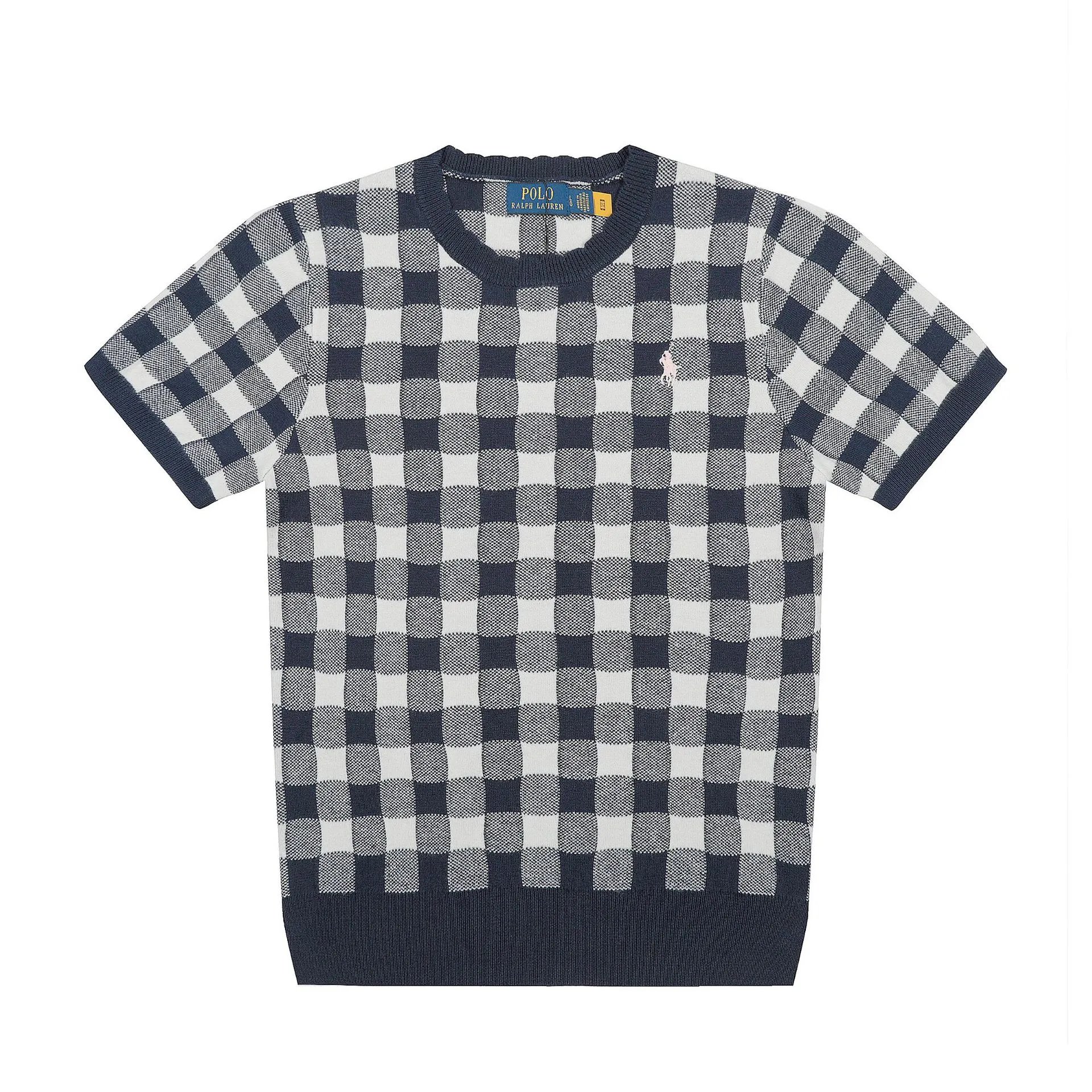 Polo Ralph Lauren Gingham Knit Short-Sleeve Sweater Light Blue - 22