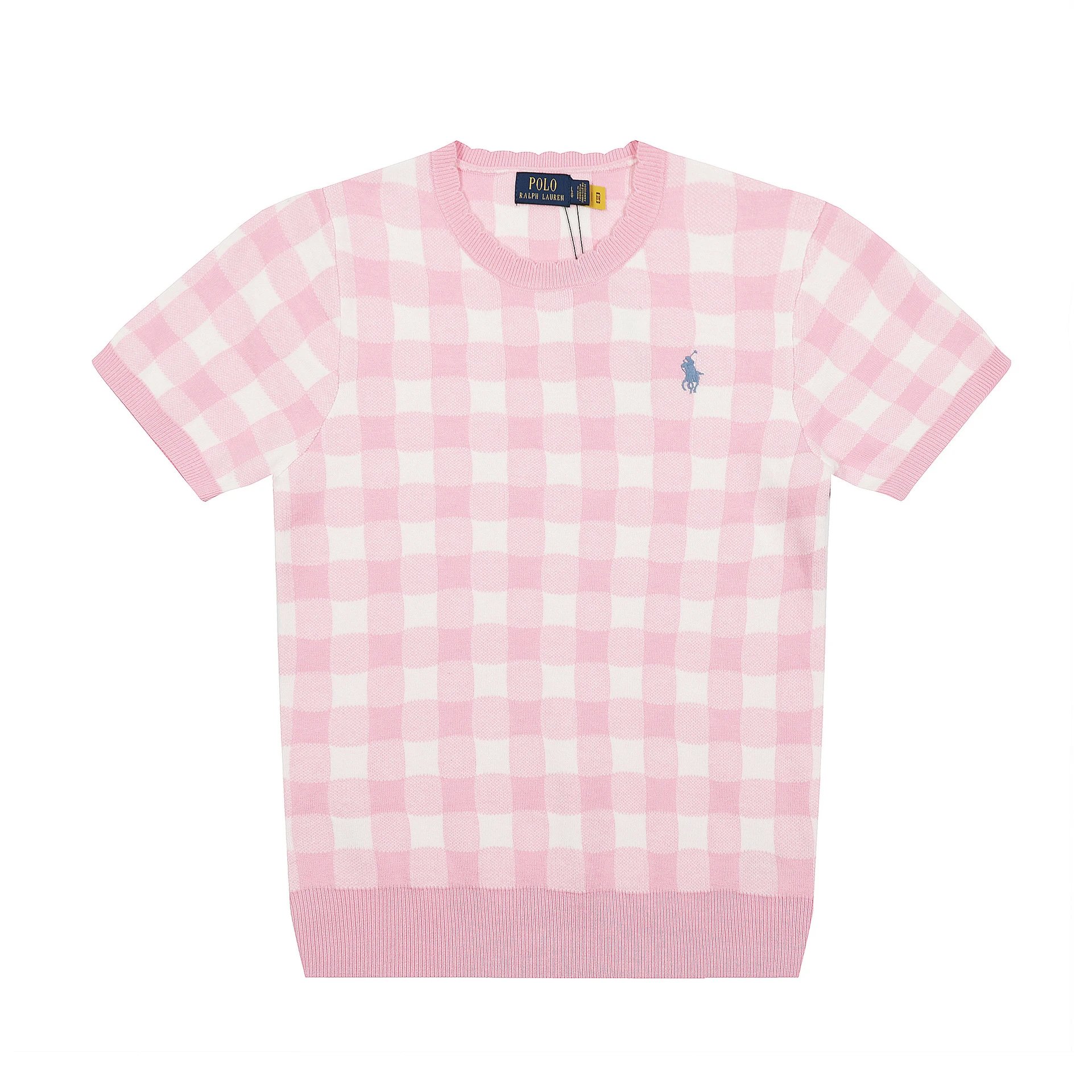 Polo Ralph Lauren Gingham Knit Short-Sleeve Sweater Light Blue - 20