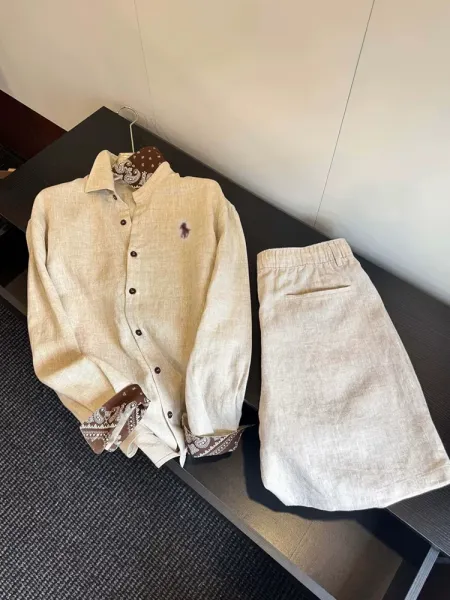 Design Linen Blend Pleated Shorts Beige Shorts - 9