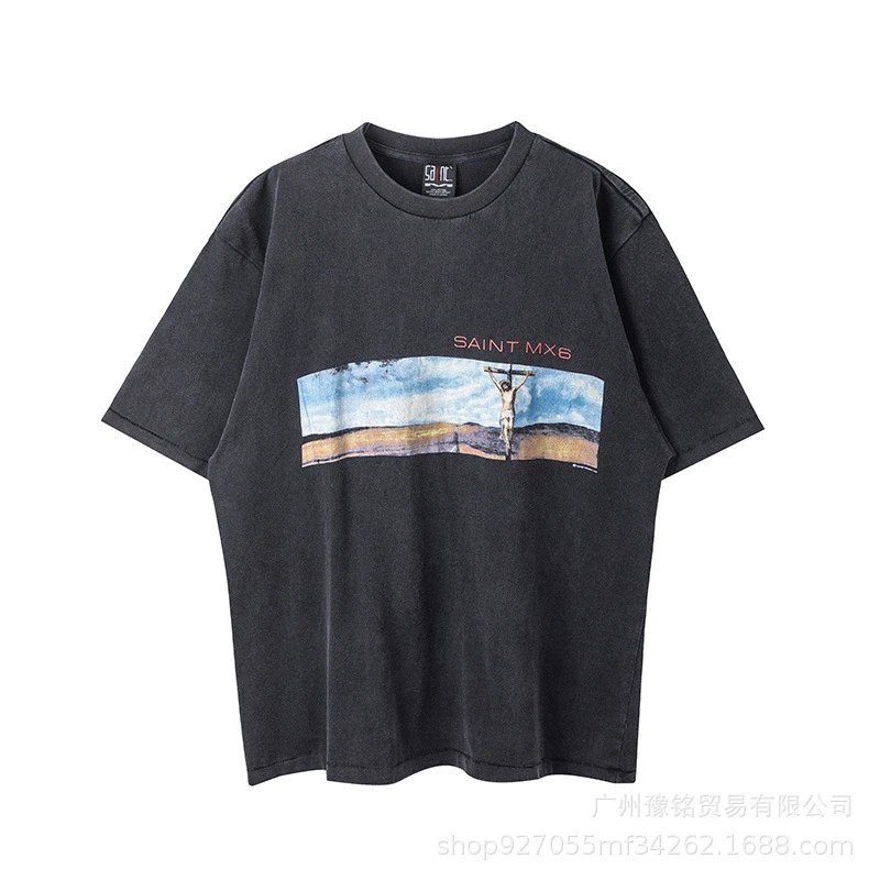 Design Saint Graphic Print Oversized T-Shirt Charcoal - 36