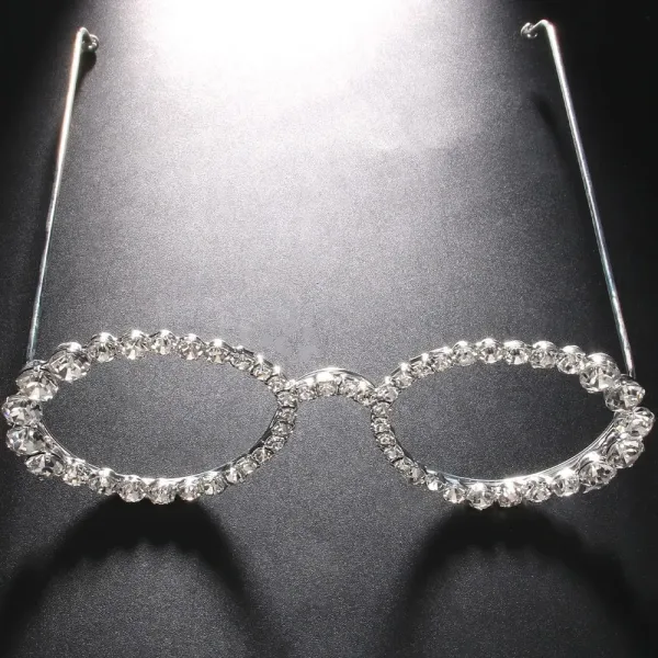 Design Crystal-Embellished Oval Frame Spectacles Silver Accessories Eyewear - 1