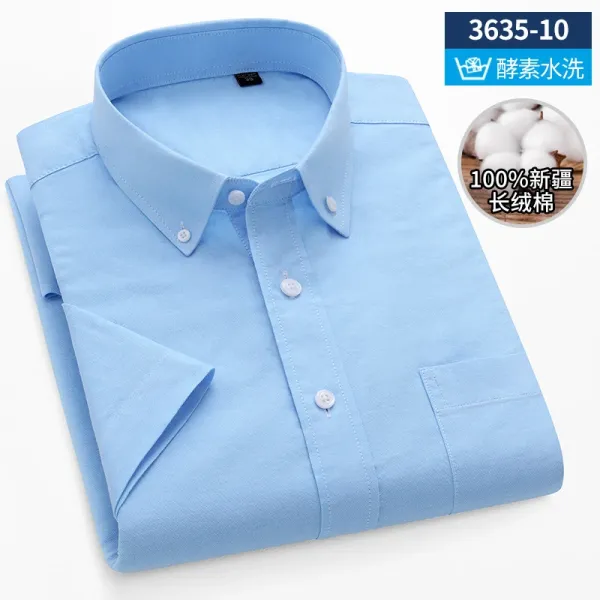 Design Short-Sleeve Button-Down Shirt Light Blue - 1