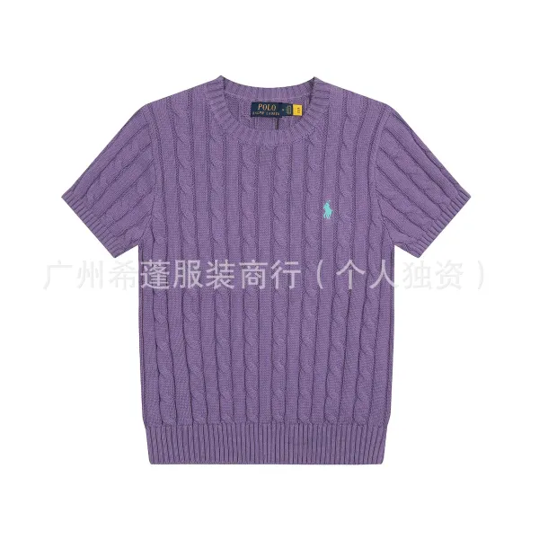 Polo Ralph Lauren Cable Knit Short Sleeve Sweater Purple - 1